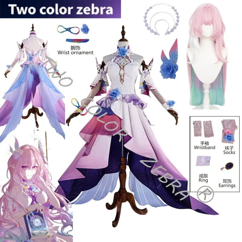 

Game Honkai: Star Rail Cyrene Cosplay Costume Pink Dress Full Set Headwear Wig Outfit Halloween Comic Con Party Roleplay Women