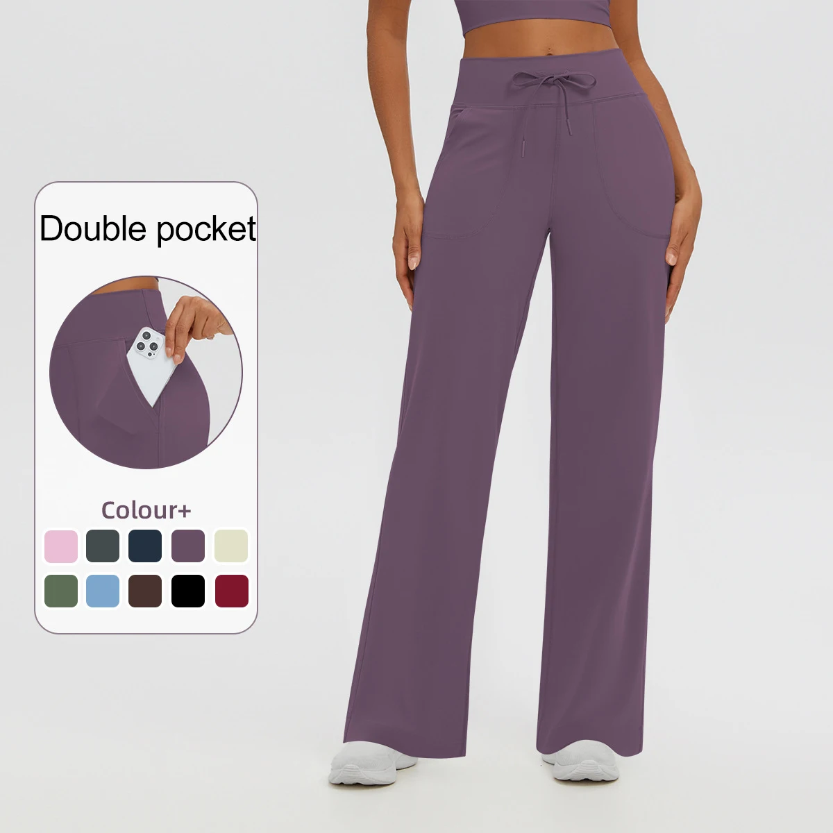 Hamidou Quick Drying Yoga Wide Leg Pants Women Outdoor Running Push Up Loose Fitness Pants Solid Color Drawstring Yoga Pants