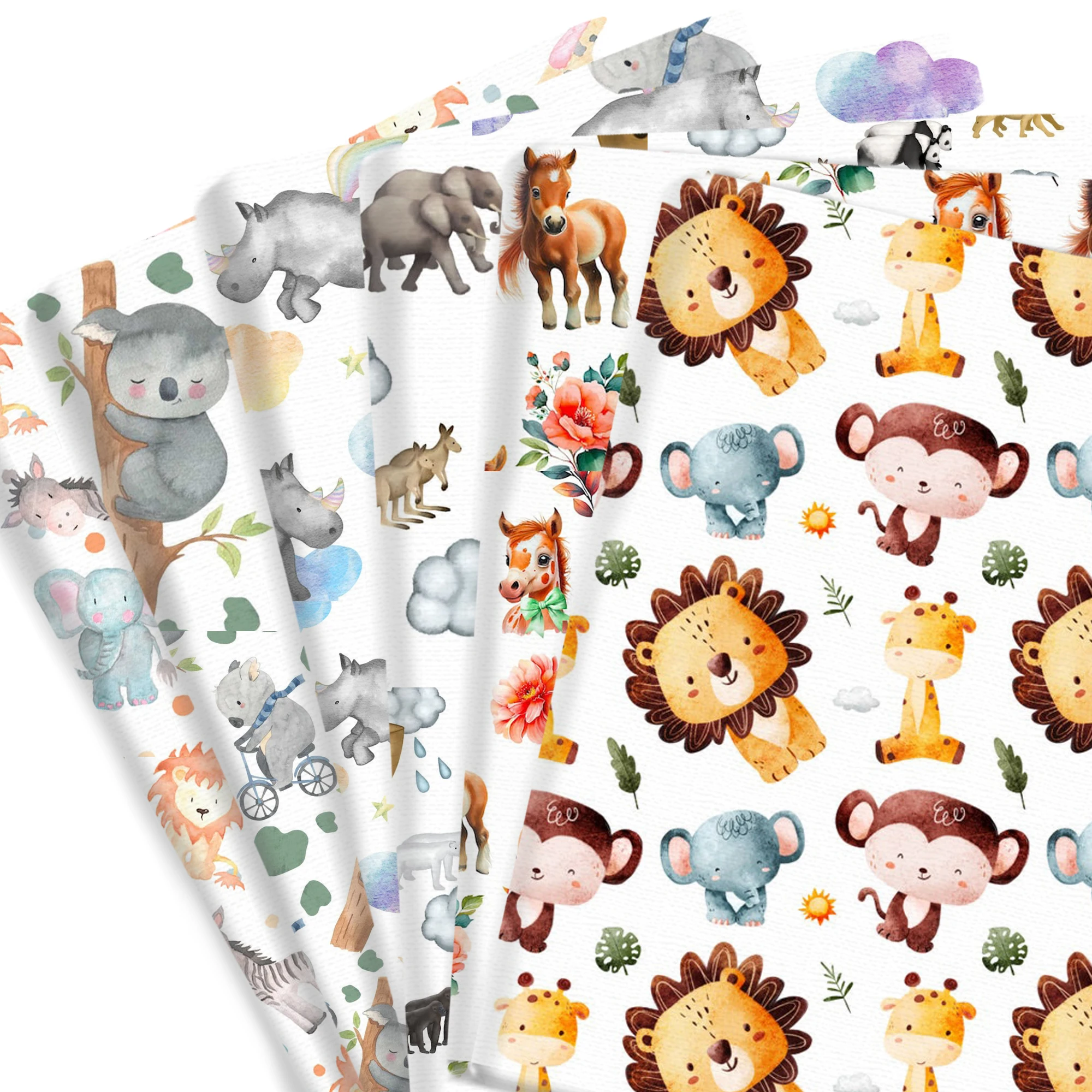 Tela de algodón 100% puro/poliéster para costura, tejido de retales con diseño de animales del Zoo y jirafas, 50x45cm/50x145cm