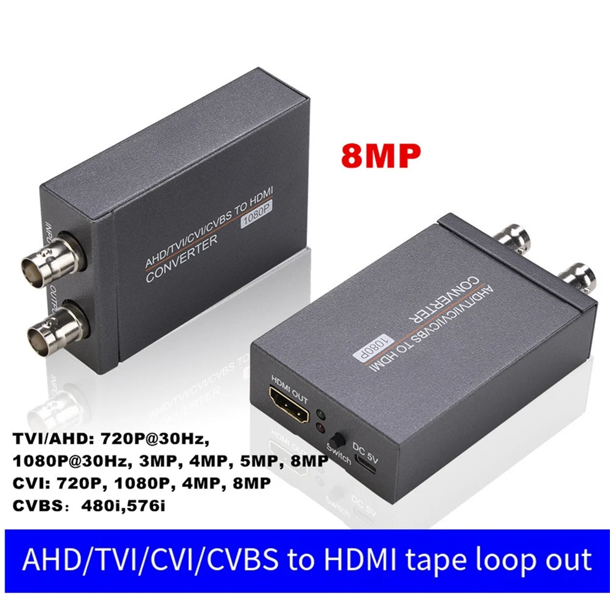 Conversor eficiente compatível com AHD/TVI/CVI/CVBS para HDMI Adaptador de sinal de 3MP/4MP