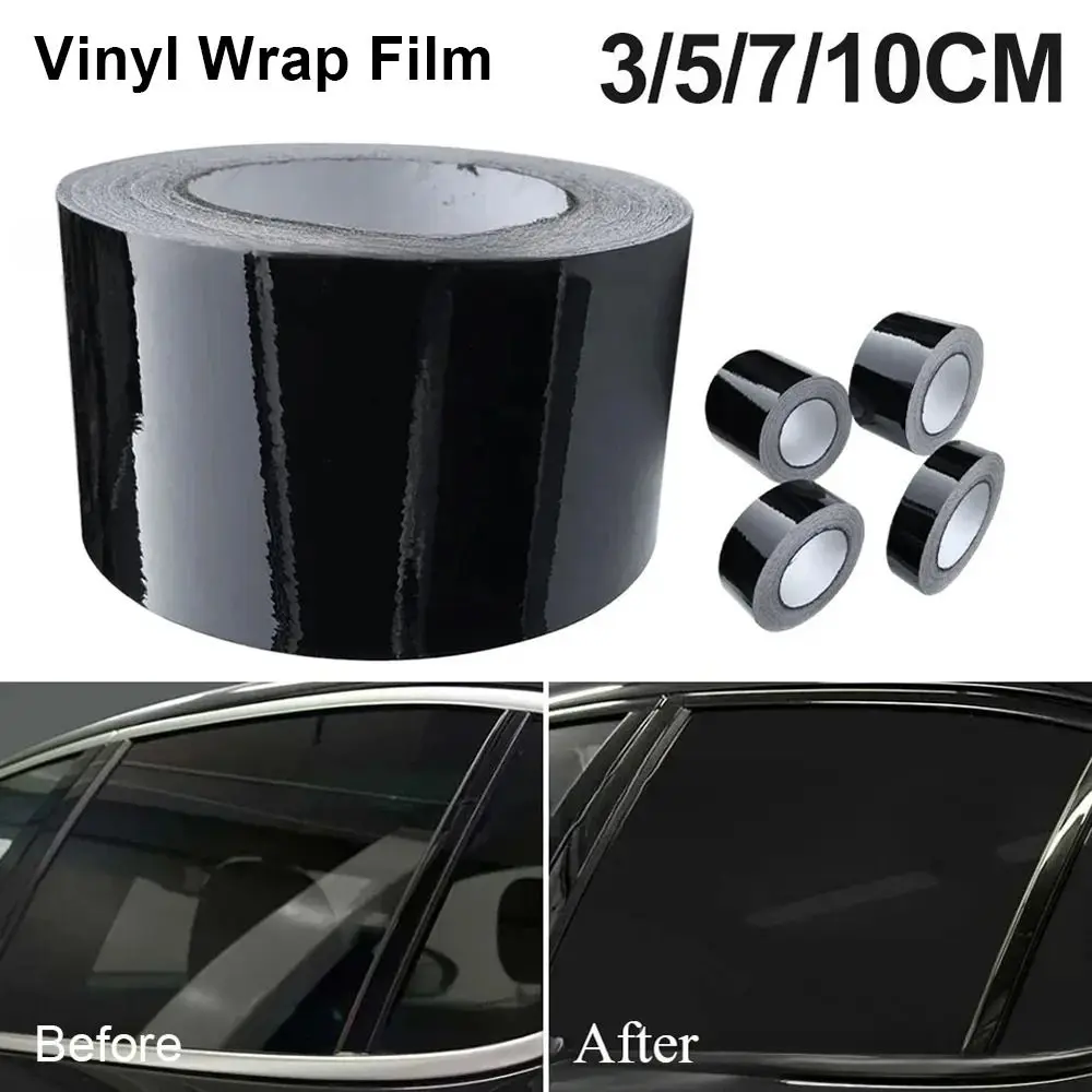 1Roll Durable Carbon Fiber Vinyl Wrap Film Glossy 3/5/7/10CM Vinyl Racing Stripe Black PVC Car Stickers For Car Hood Roof Decal