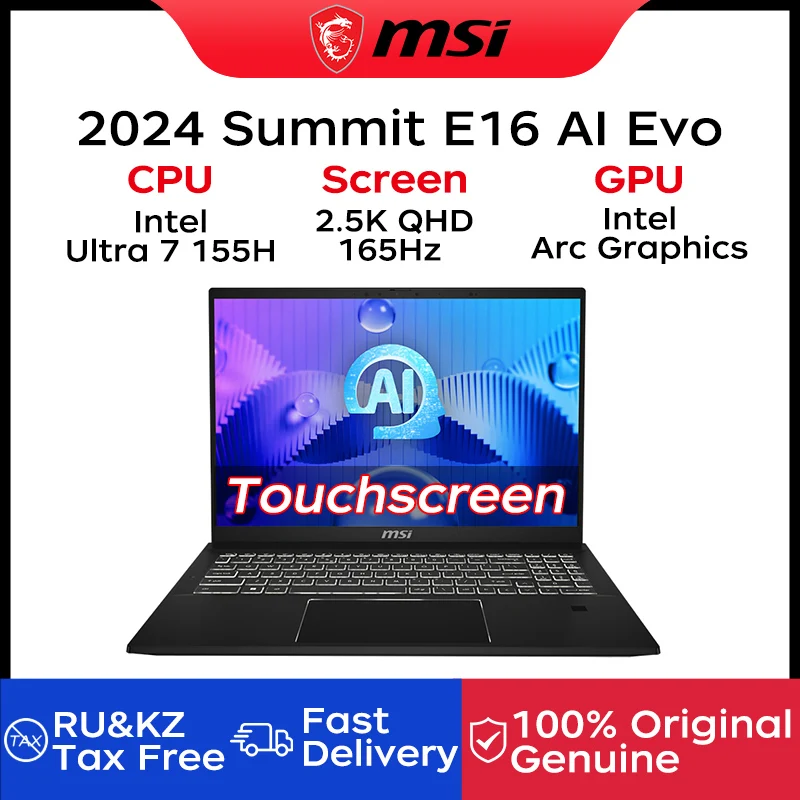 2024 MSI Summit E16 AI Evo كمبيوتر محمول 16 بوصة QHD 165 هرتز 360 °   شاشة لمس قابلة للطي لـ Netbook Intel Ultra 7 155H 32GB 1TB Intel Arc Graphics