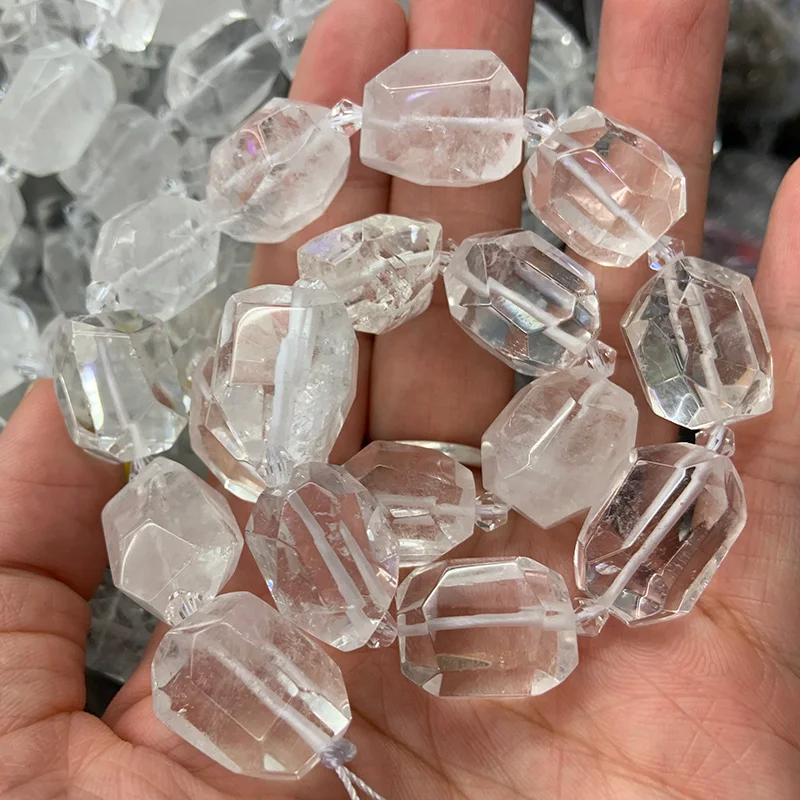 Natural White Rock Quartz Beads 15'' Faceted Irregular DIY Loose Beads For Jewelry Making Beads Necklace For Women Men Gift image 3