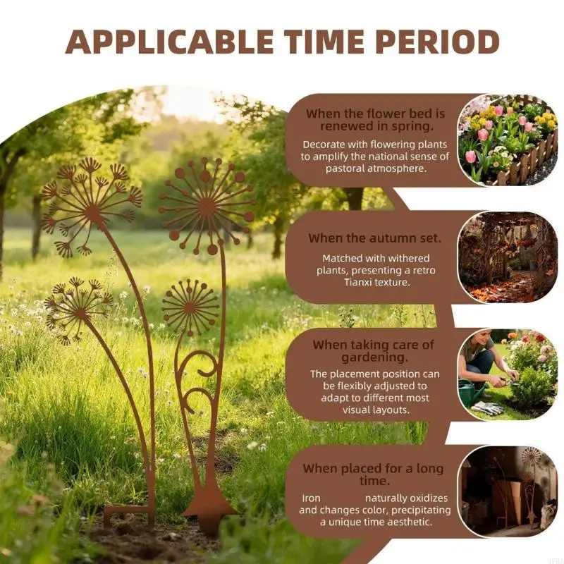 2 Pieces Antique Iron Garden Stakes Rusted Finish Floral Decoration For Patios Yard Park Branches Spring Outdoor Yard Art 87HA