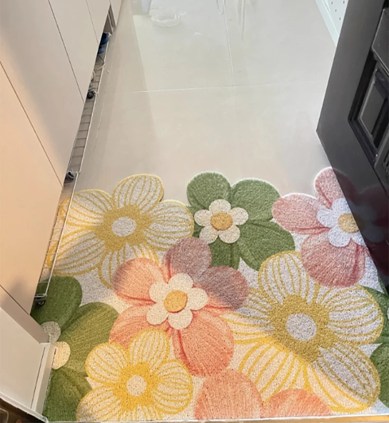 Non-Slip Rubber Welcome Doormat for Front Door Indoor Outdoor Entry Mat Flower Pattern Home Indoor Farmhouse Kitchen Rugs