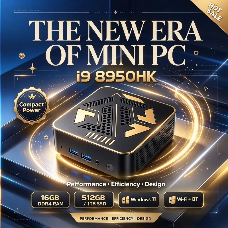 Mini PC Intel Core i9-8950HK 16GB RAM 1TB/2TB M.2 NVMe SSD 4K Output, Compact High-Speed Mini Desktop for Office & Gaming