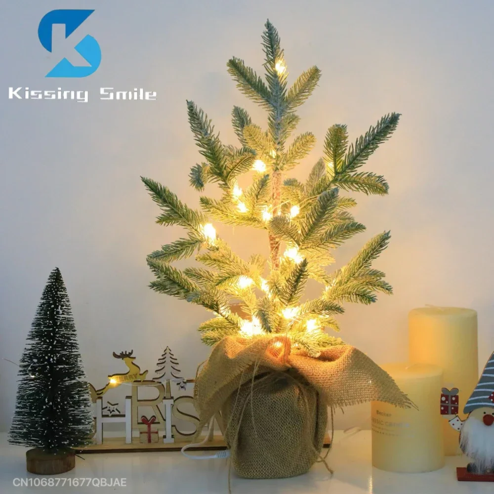 50cm Small Led Plant Lamp Decorative Night Light Rtificial Snow Mini Pine Christmas Tree Desktop Fake Potted Plants Decoration