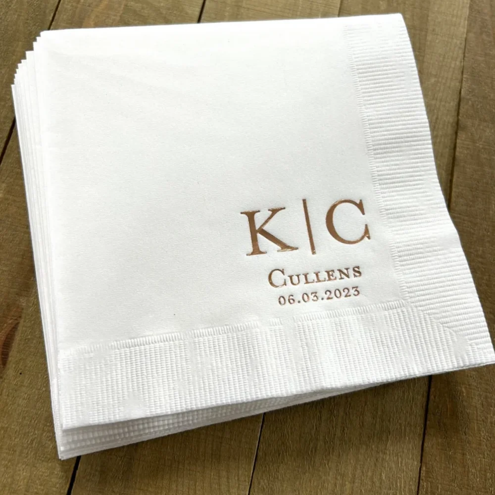

50Pcs Personalized Wedding Cocktail Napkins,Engagement Party Printed Custom Monogram Rehearsal Dinner Beverage Birthday Napkins