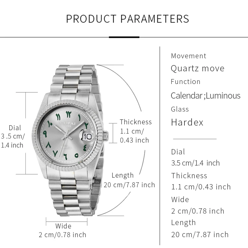 Мужские часы Oupai, круглый циферблат, ремешок из нержавеющей стали, кварцевые светящиеся наручные часы с календарем, водонепроницаемые