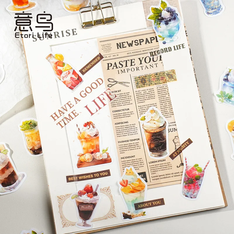 100Pcs Fruit Bread Dessert Sticker Retro Style Food Paster Scrapbooking Journal Decoration Mobile Phone Case Notebook DIY Decals