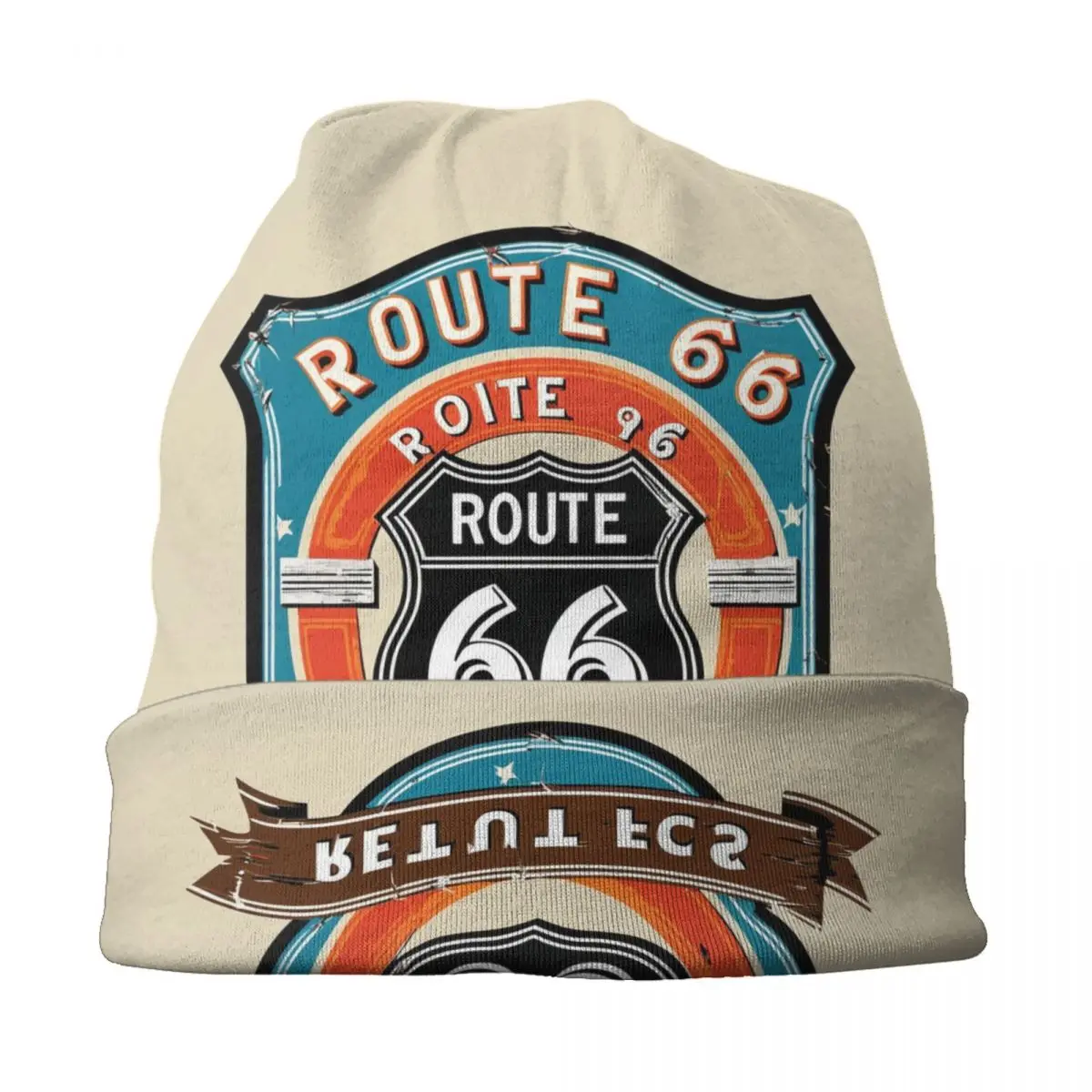 Custom Ride The Route 66 Bonnet Hat Knitting Hats Men Women Cool Biker Motorcycle Cruise America Highway Winter Warm Beanies Cap