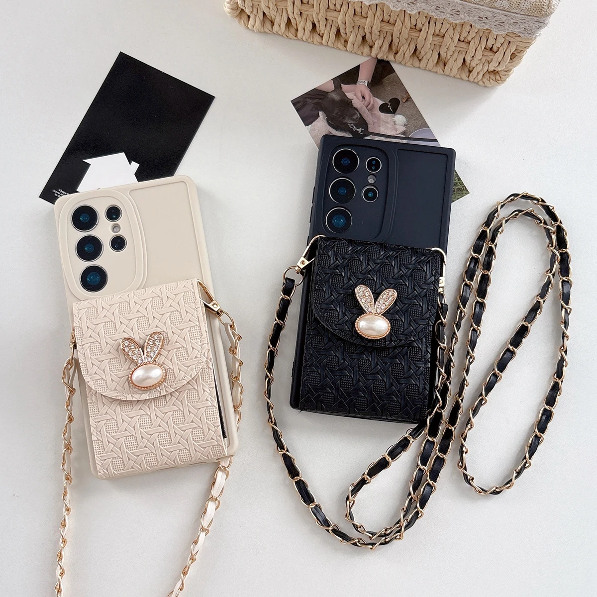 Rabbit Chain Multi Card Wallet Phone Case For Samsung Galaxy Note 10 20 Ultra J4 J6 Plus F56 F06 F05 F16 F15 F34 F54 F04 Cover