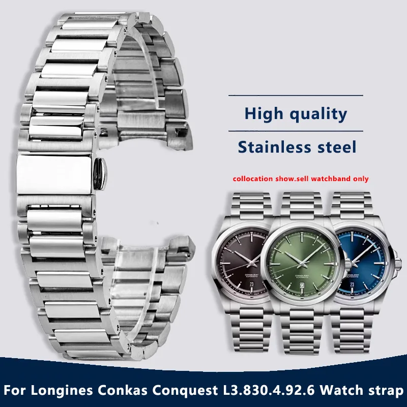 

For Longines Conkas Conquest L3.830.4.92.6 Watch strap 21mm Men's Curved End High quality Refined steel Watchband metal Bracelet