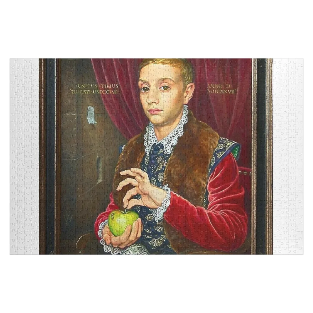 

Boy With Apple Painting Jigsaw Puzzle Woodens For Adults Customizeds For Kids Wood Photo Personalized Puzzle