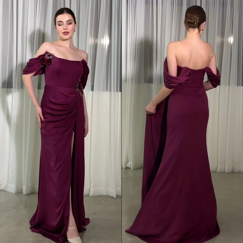 Customized Formal Jersey Pleat Flower Mermaid Off-the-shoulder Long Dresses Bespoke Occasion Dresses Classic Exquisite Modern St