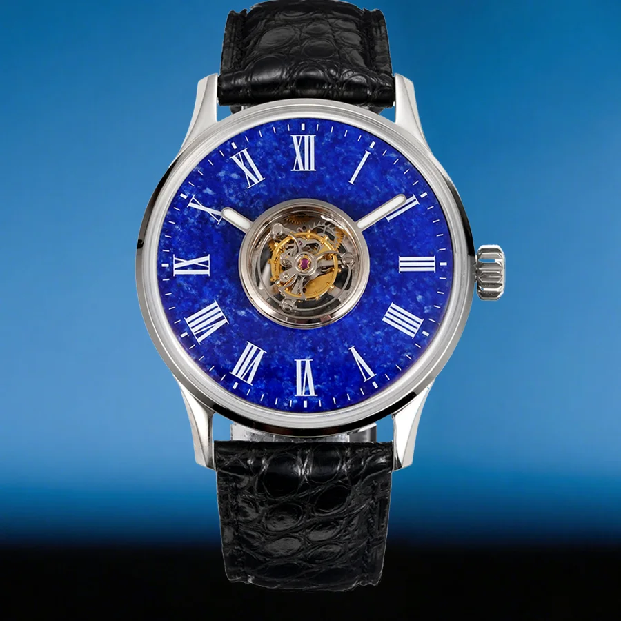 Huasuo Crown King Grade 5 Titanium Center Tourbillon Watch Natural Gem Center Tourbillon Watch view 4