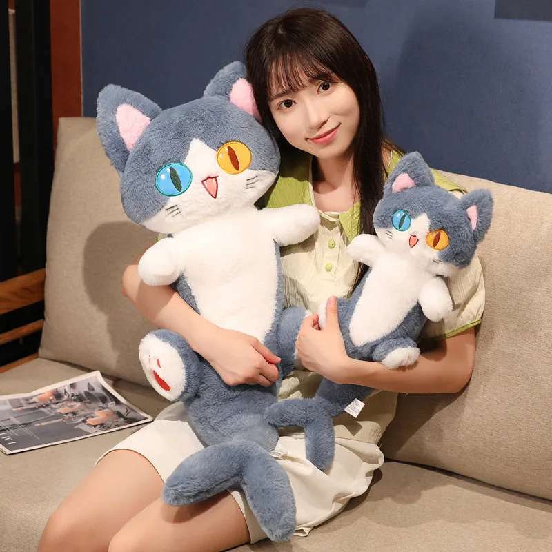 50cm Creative Different Pupil Shark Cat Doll Sleeping Pillow Kawaii Soothing Cat Plush Toy Long Striped Leg Clip Doll