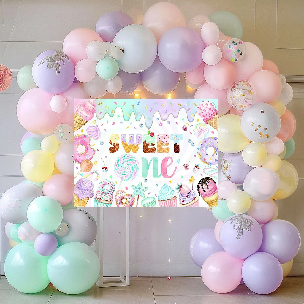 Dolce uno sfondo 1 ° compleanno gelato ciambella decorazioni per feste di compleanno per ragazze sfondo gelato, Econ vinile, oggetti di scena
