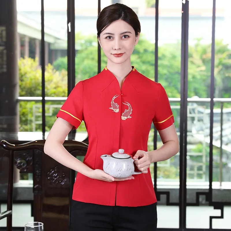 Essen Teehaus Hot Pot Restaurant Kellner Arbeits kleidung Kurzarm chinesisches Restaurant Hotel Sommer männliche und weibliche Overalls Uniform