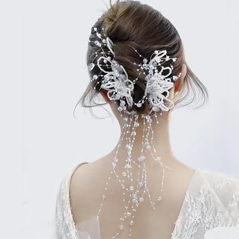 Elegant Lace & คริสตัล Brides Headbands ผีเสื้อ Tiaras เจ้าสาว Hairbands อุปกรณ์เสริมผมแต่งงาน