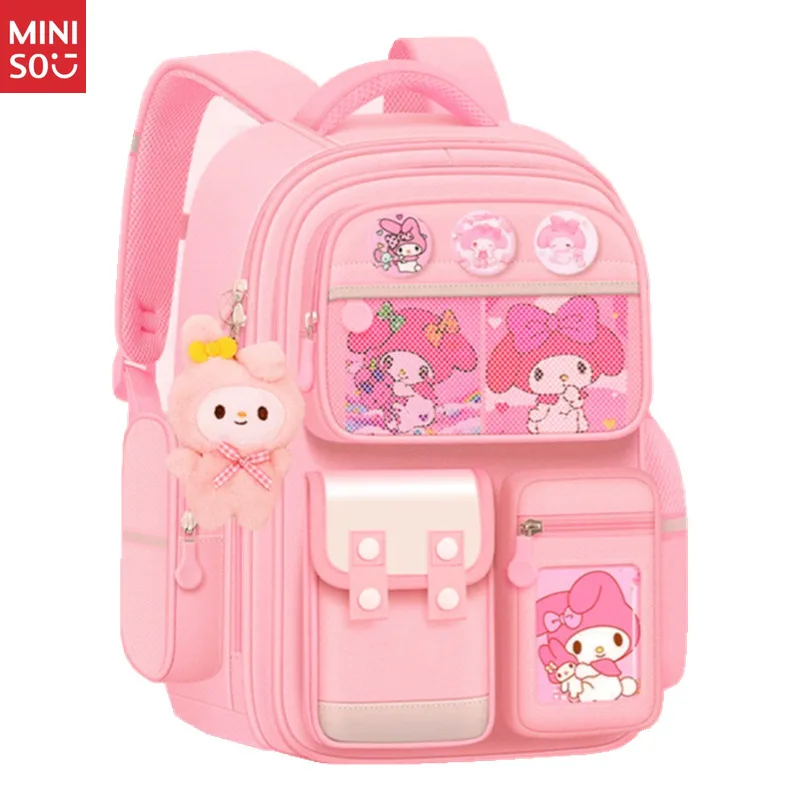 حقيبة مدرسية للأطفال من Miniso للفتيات في المدارس الابتدائية جديدة ذات سعة كبيرة للعناية بالعمود الفقري لتقليل العبء ميلودي للفتيات لطيفة