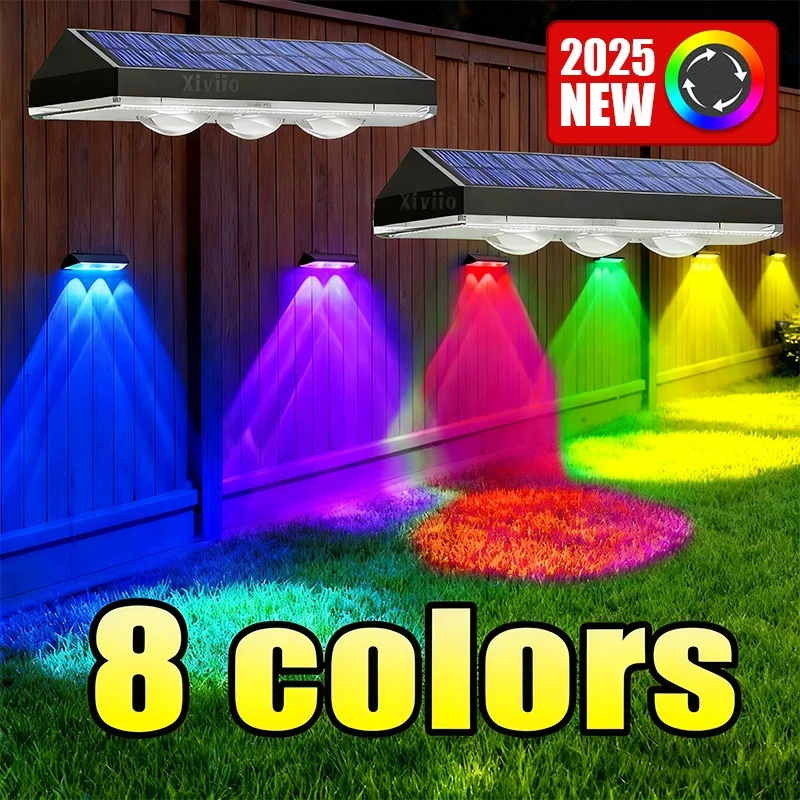 

Последние 3 светодиодных солнечных настенных светильника, палубный светильник 990000LM, красочный солнечный светильник для забора, уличный водонепроницаемый солнечный светильник для сада, двора