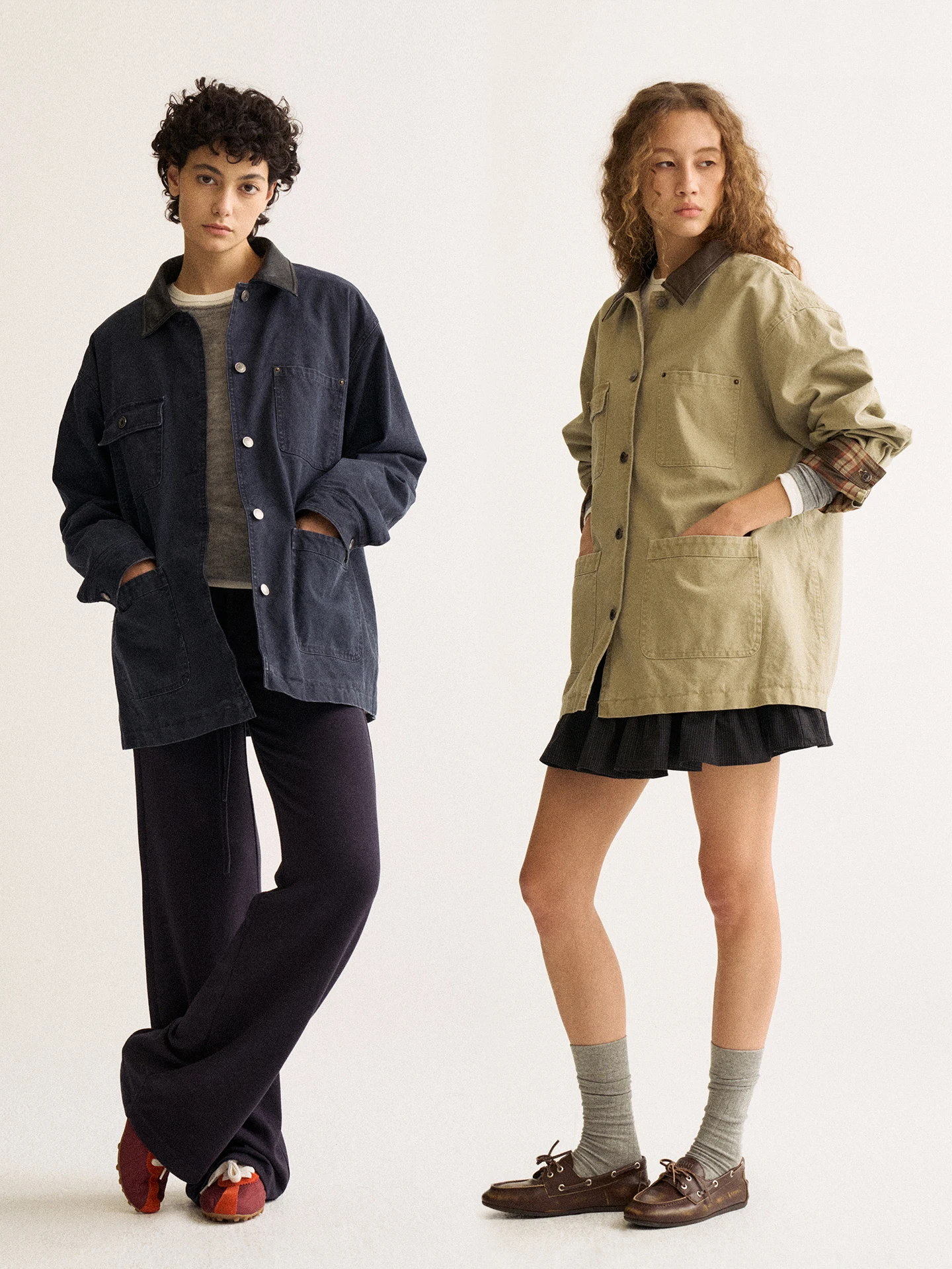 Firstfloor Casaco Feminino Retrô de Couro Xadrez de Comprimento Médio, Corte Solto, Estilo Caça, com Gola Alta e Manga Longa