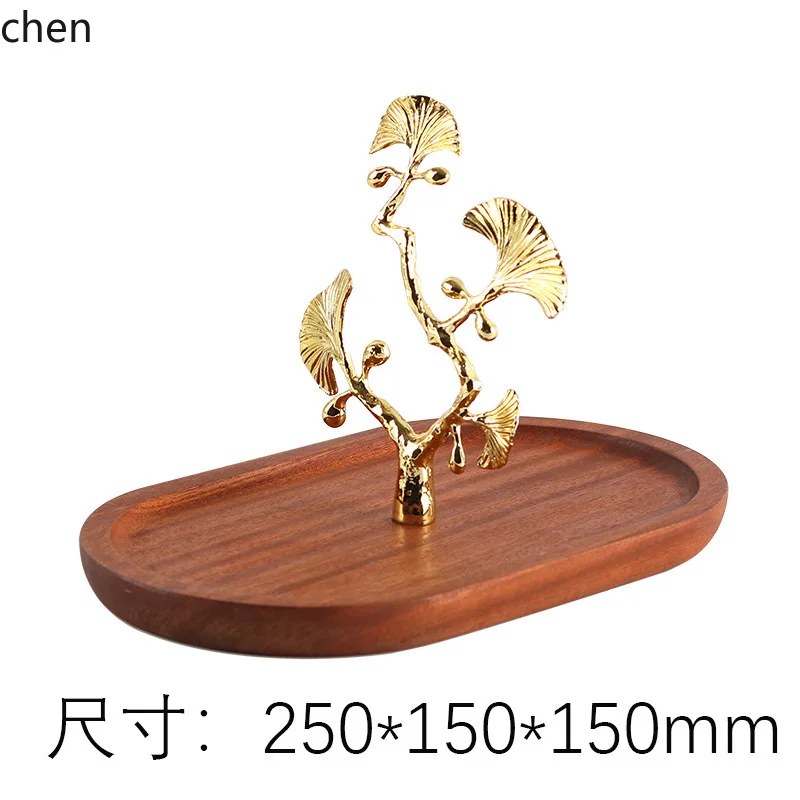 ZML Solid Wood Tray Fruit Plate Ornament Abstract Ginkgo Leaf Flower Branch Cake Dessert Plate Decoration