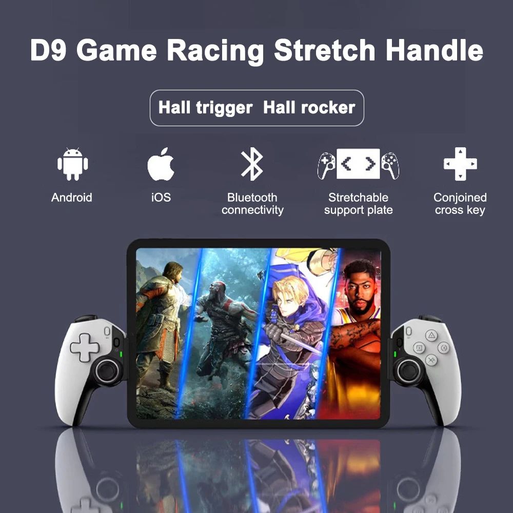 

D9 Mobile Game Controller Telescopic Gamepad For Android IOS PS3 PS4 Switch ios HAll Joysitck with Turbo/6-axis Gyro/Vibration