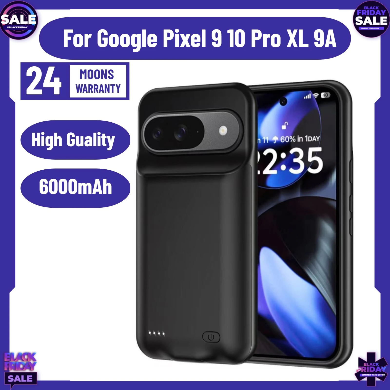 

6000mAh For Google Pixel 9 10 Pro XL 9A Smart Battery Charger Case Power Bank External Battery Charging Cover batterie