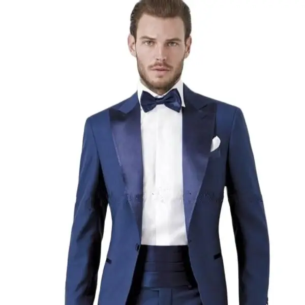 Azul marinho do baile de formatura dos homens smoking roupas noivo vestir terno dos homens ternos (jaqueta + calças) terno masculino casamento