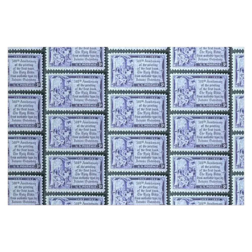 

Gutenburg Bible 1952 USA Vintage Postage Stamp Jigsaw Puzzle With Personalized Photo Custom Puzzle