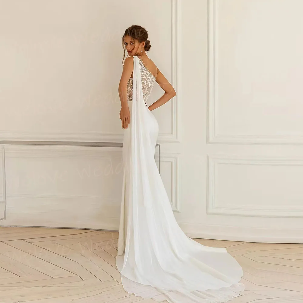 Fascinating Mermaid Women's One Shoulder Sleeveless Lace Wedding Dresses Robe De Mariée Customized Bride Gowns Vestido De Novia