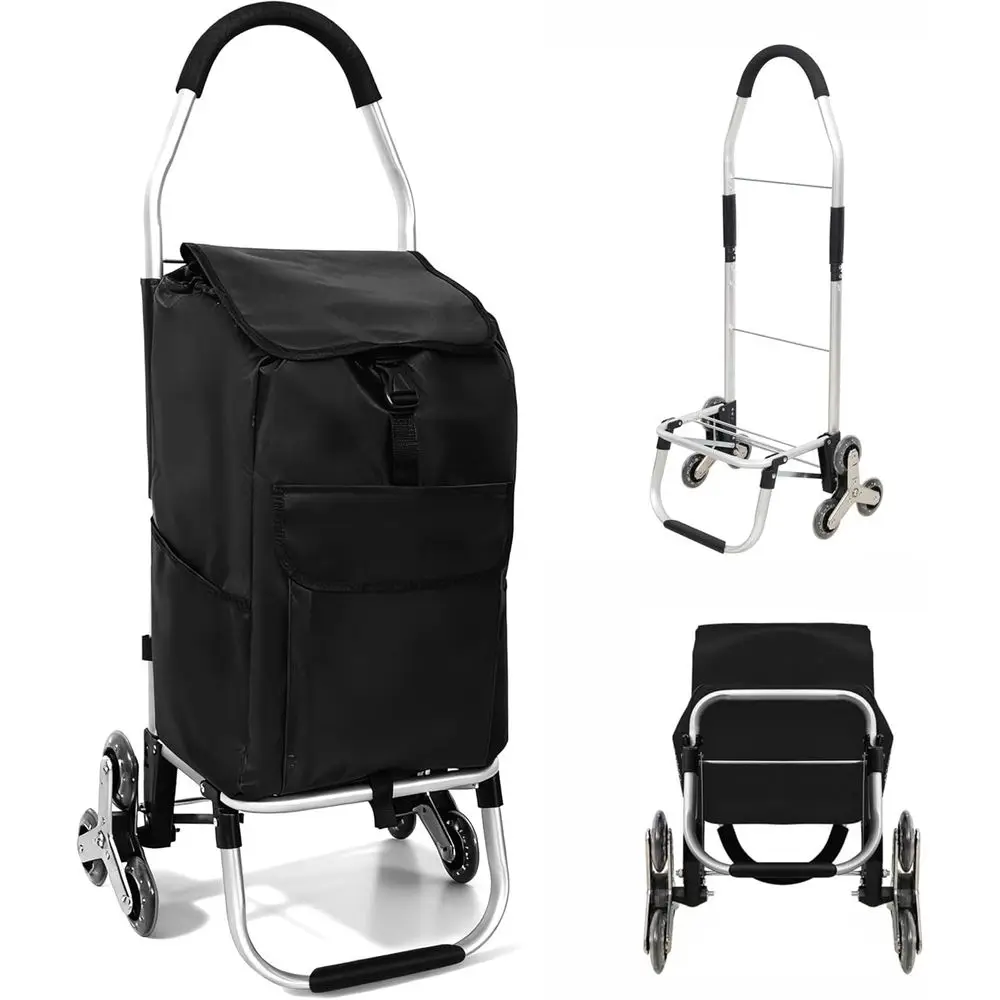 

40L Foldable Utility Cart with 6 Wheels, Waterproof Removable Bag for Heavy-Duty Grocery and Laundry Hauling (Black)