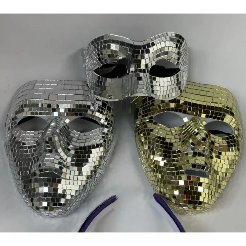 Máscara facial de espejo con purpurina para fiesta de discoteca, máscaras de mascarada de Festival para Cosplay, máscara de Club nocturno de fiesta