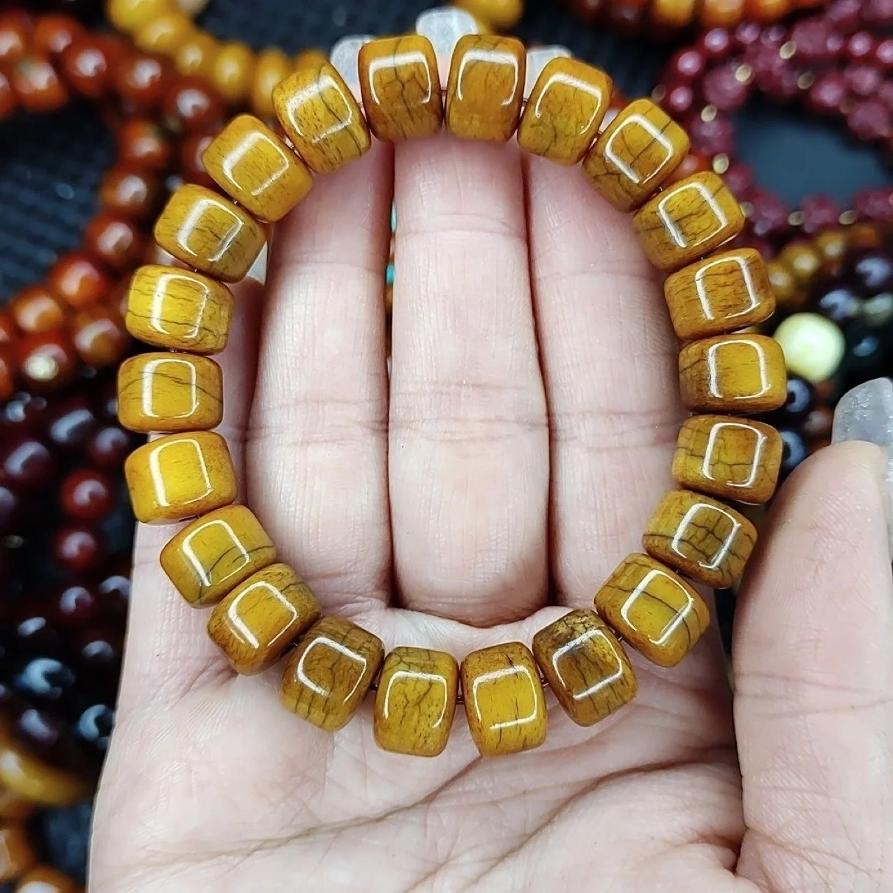 

108 бусин из старинных тибетских костяных бусин Будды, браслеты-розарио с узором «тигровая полоса», бочкообразные бусины, нанизанные вручную, талисман удачи, ювелирные украшения