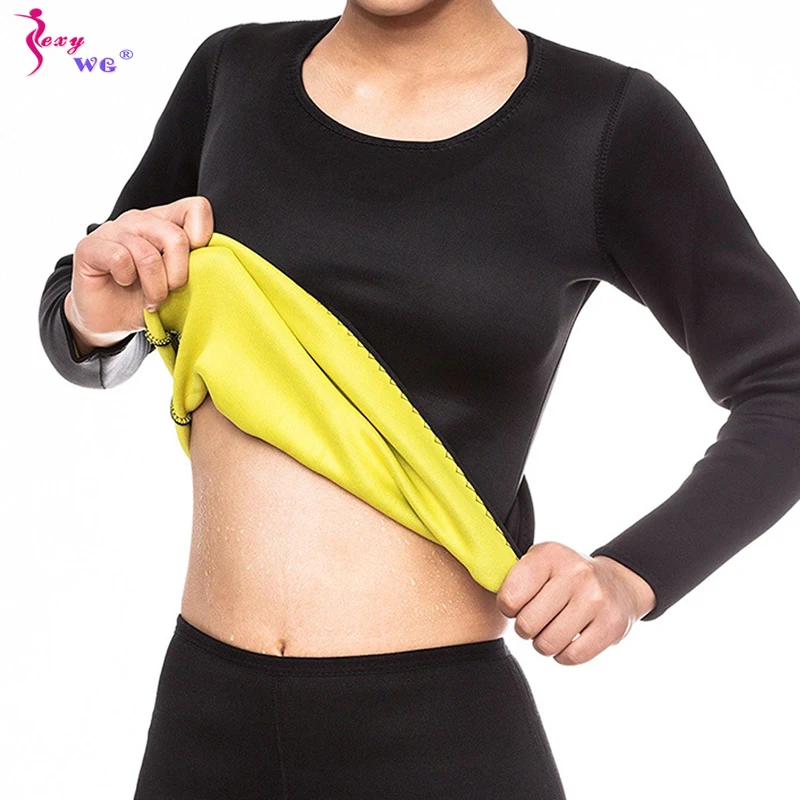 

SEXYWG Top Women Neoprene Weight Loss Sauna Shirt Hot Sweat Workout Long Sleeve Shirts Body Shaper Suit Waist Trainer Corsets