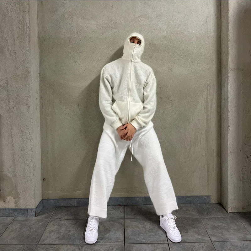 Modna bluza z kapturem z haftem, zamszowa, ciepła, z maską, w stylu europejskim i amerykańskim, trend jesień/zima 2025