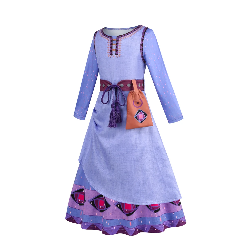 Asha-Robe de princesse avec ceinture pour filles, vêtements de cosplay de souhait, redingote de fête imprimée de luxe pour enfants, nouveau costume de film