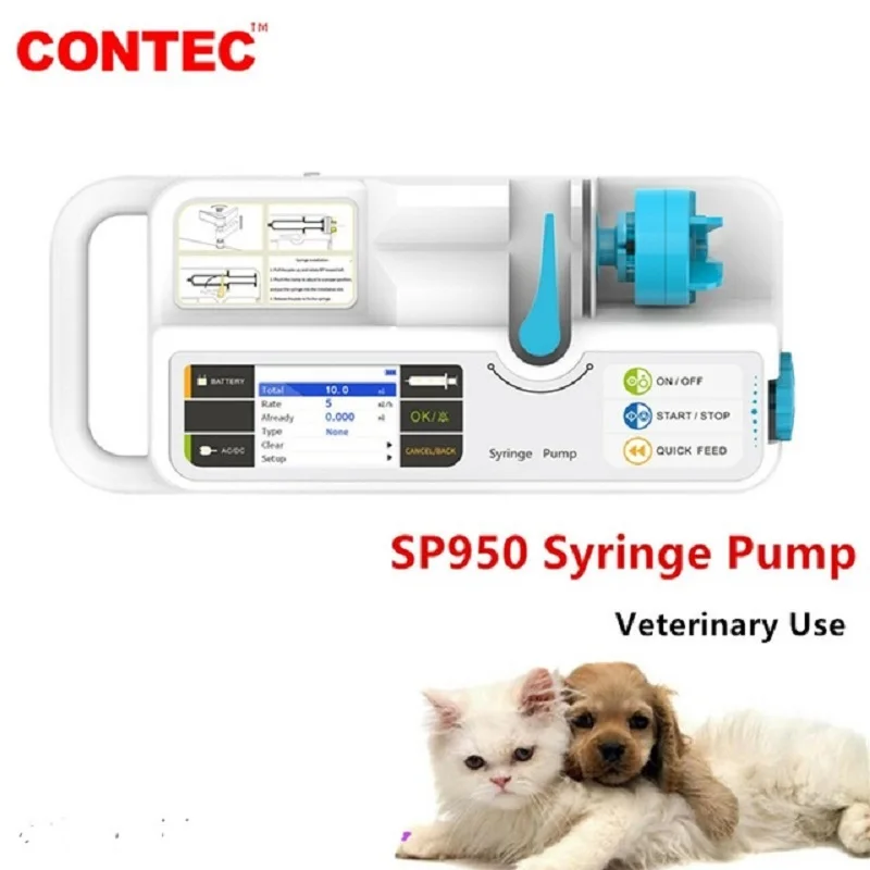 CONTEC Human or Veterinary Use Syringe Pump Infusion SP950 LCD Real-time Alarm Rechargable Battery