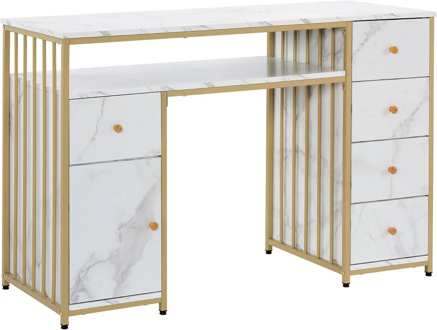 

Nail Desk with Storage Cabinet Manicure Table with 5 Drawers Makeup Storage Home Beauty Salon Spa Workstation with Metal Frame