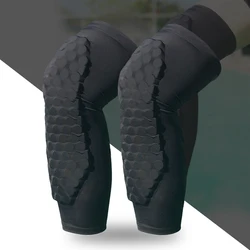 (2XS-2XL)1 Pair Kids Teen Adult Long Honeycomb Basketball MTB Knee Pad Anti-collision Football Calf Leg Sleeves Sport Knee Brace