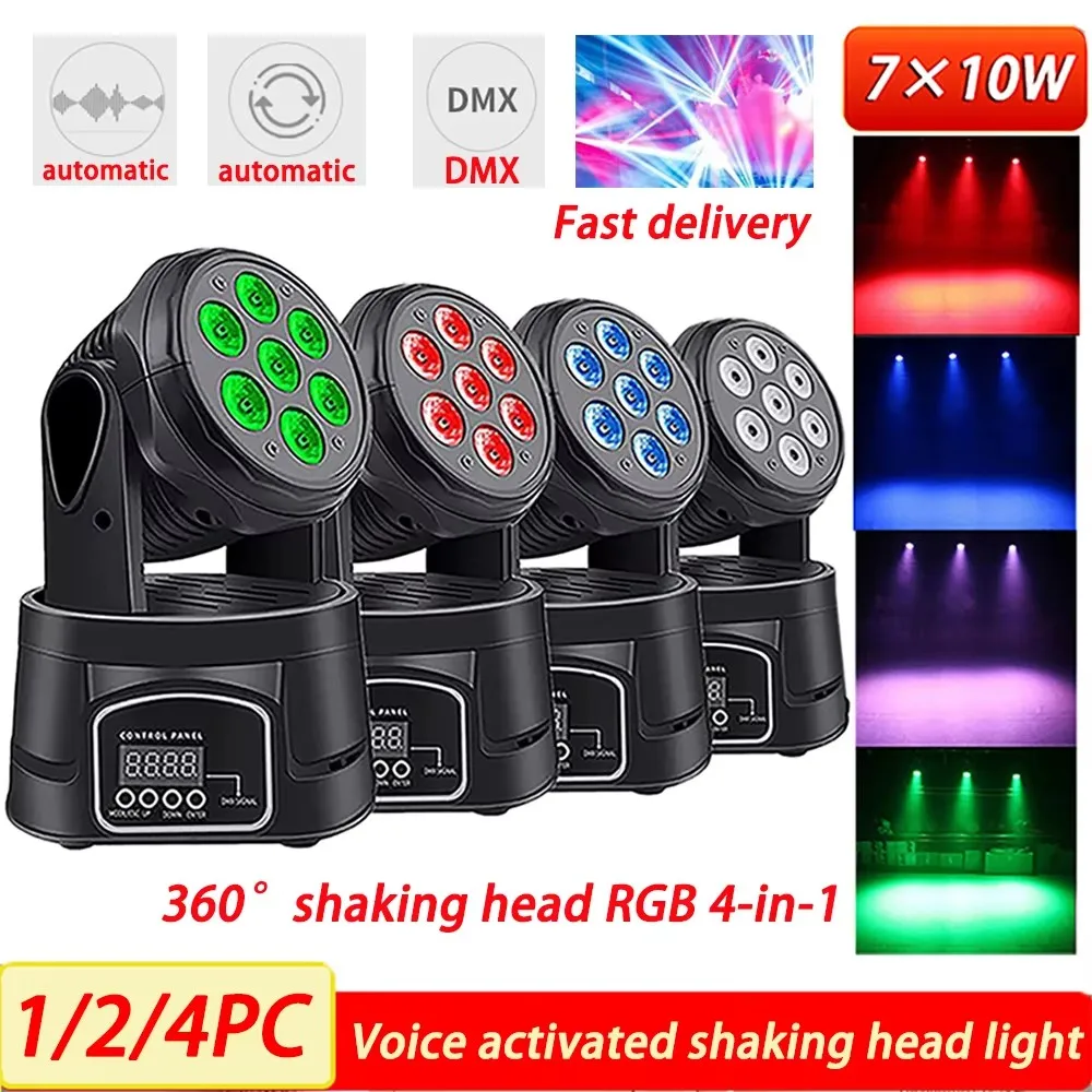 1/2/4Pcs Mobile Head Beam 7*12W LED Lights DJ Disco 360° Rotating Voice Control DMX512 Home Party Stage Lamps RGBW Wedding Light