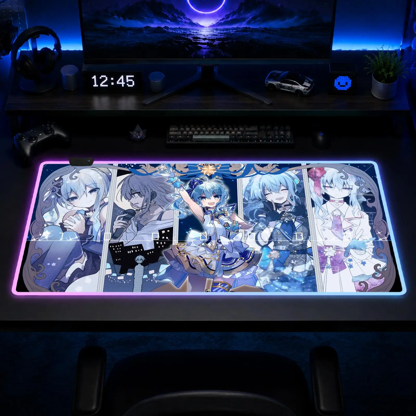 

Suisei Hoshimachi Mouse Pad Gaming Anime Mouse Pad XXL RGB Desk Mats LED Table Pads Backlit Rubber Desktop