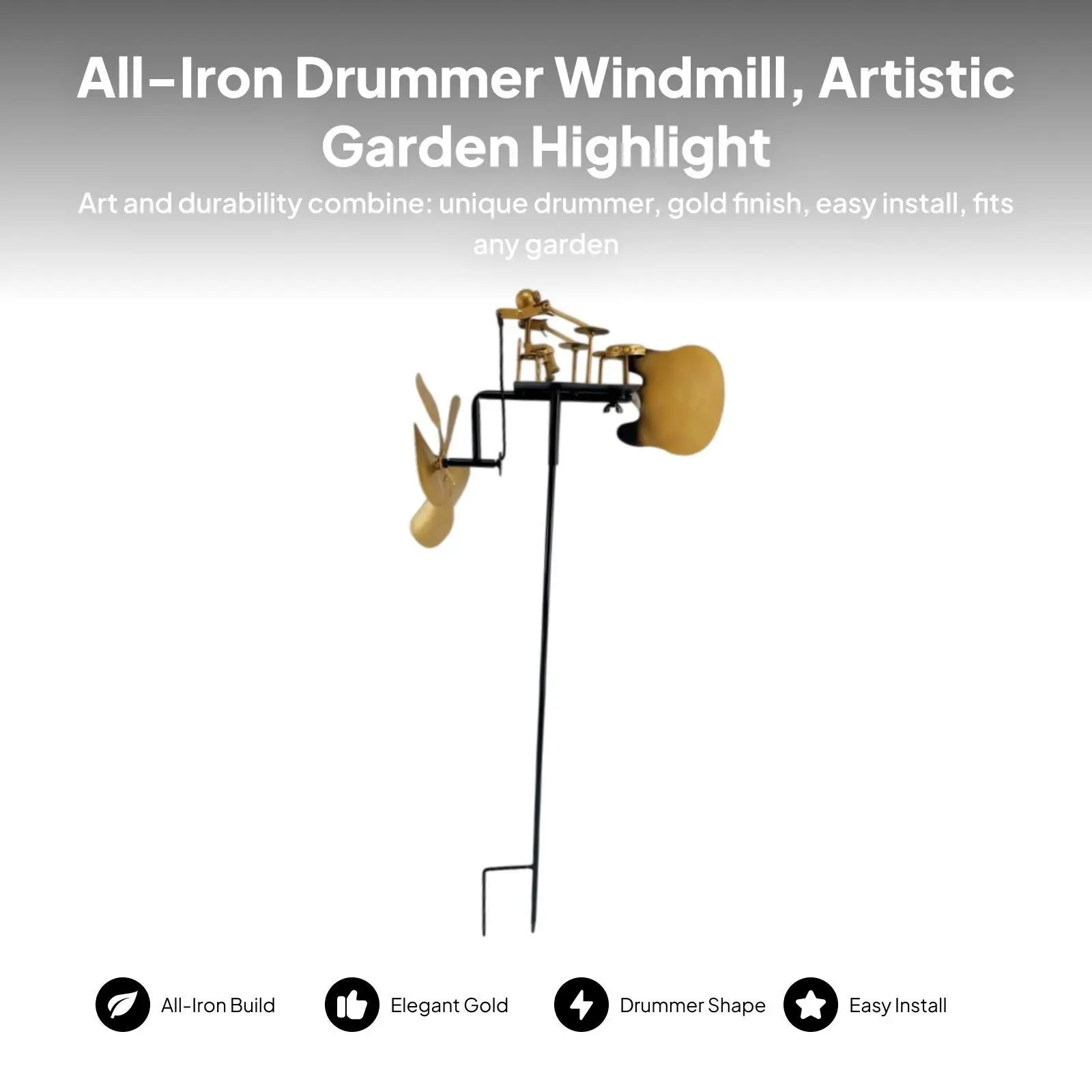 

Garden Decoration Art Decor Easy Installation Metal Drummer Windmill Sculpture