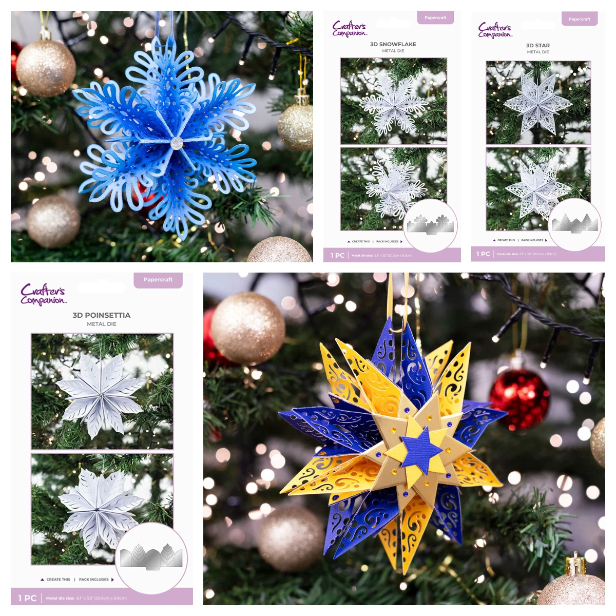 

2025 New Christmas 3D Snowflake Star Poinsettia Metal Cutting Dies Scrapbooking DIY Gift Card Album Decorations Embossing Molds