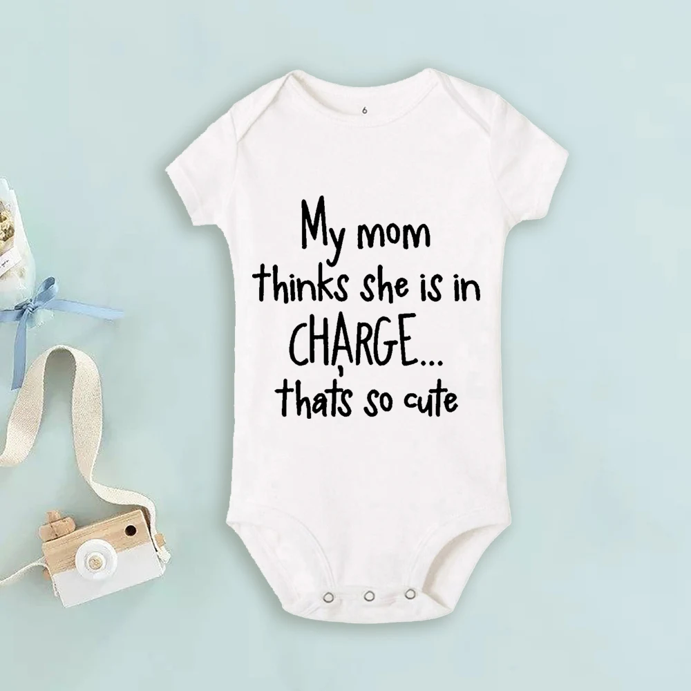 My Mom Thinks She Is in Charge Printed Infant Bodysuit Short Sleeve Crew Casual Romper Neck Jumpsuit Infant Jumpsuit Best Gifts