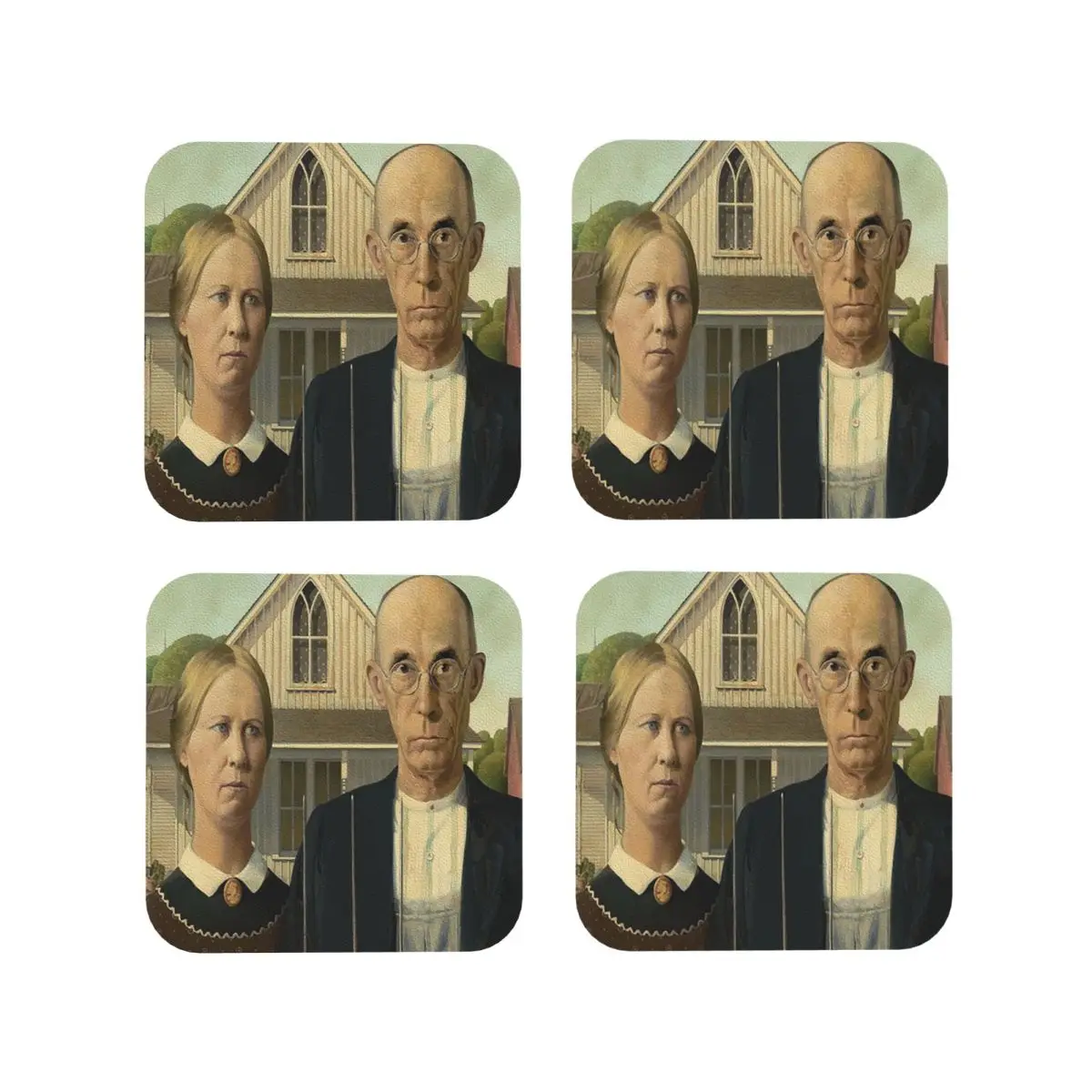 

Подставки Grant Wood в американском готическом стиле, кухонные салфетки, нескользящие изоляционные коврики для чашек, кофейные коврики для декора, домашняя посуда, подушечки, набор из 4 шт.