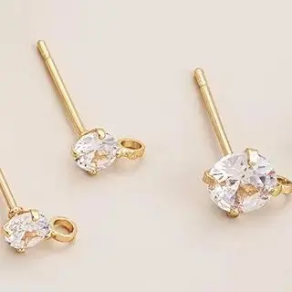 S925 Silver Needle Handcrafted Earrings with 14K Gold-encrusted Zircon Pendant DIY Zirconium Jewelry