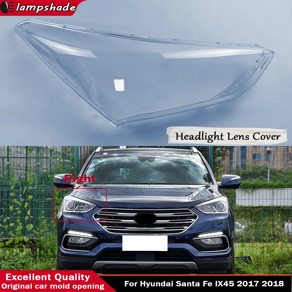 

Front Headlight Clear Lens Cover Clear Headlamp Shell Headlight Cover ransparent Lampshade For Hyundai Santa Fe IX45 2017 2018